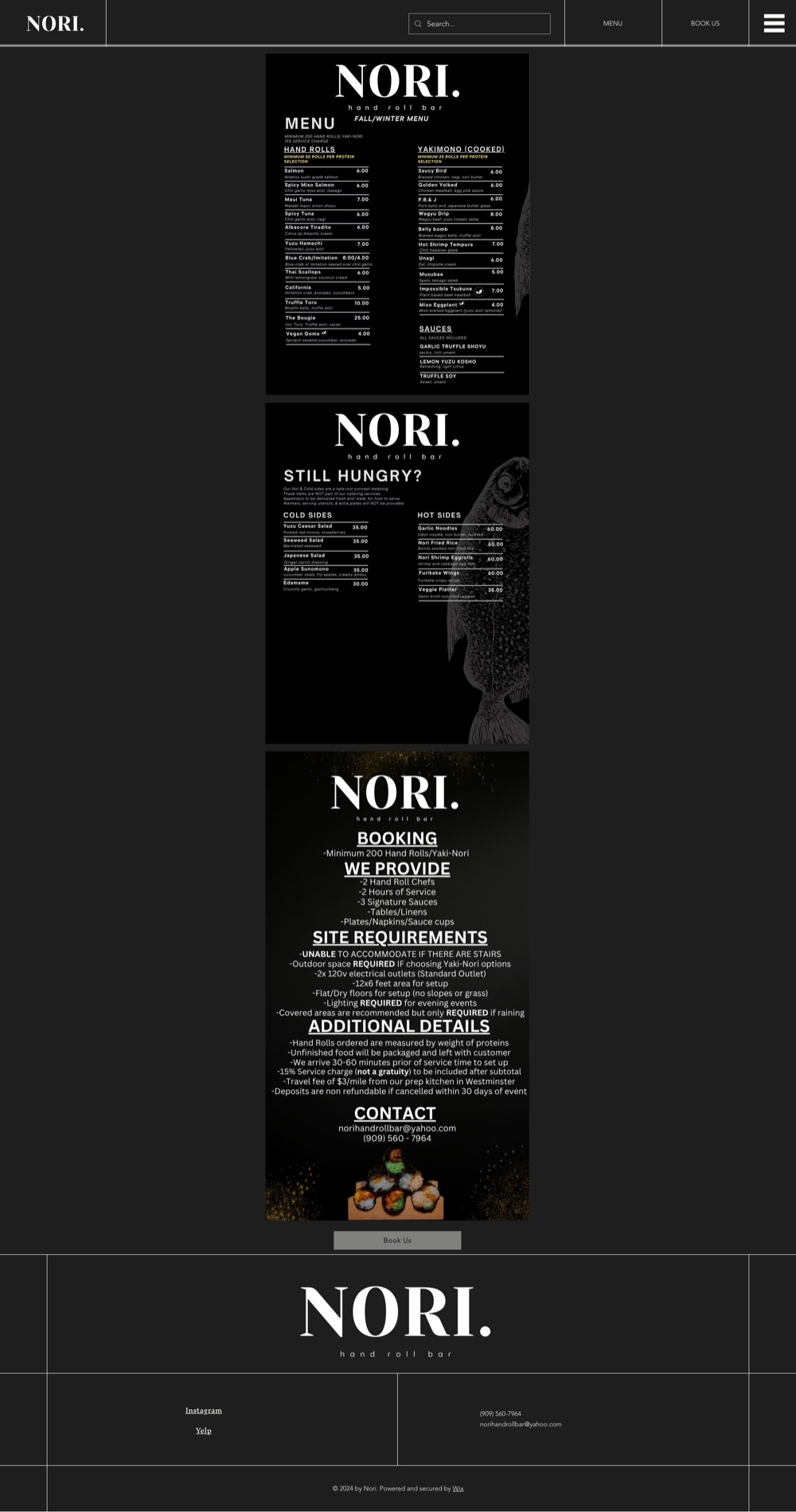 Nori's old menu page